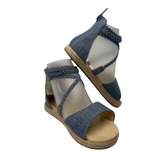 Gymboree Toddler Girls Sandals Size 8 Blue Chambray Espadrille Shoes Wedge - Picture 3 of 9
